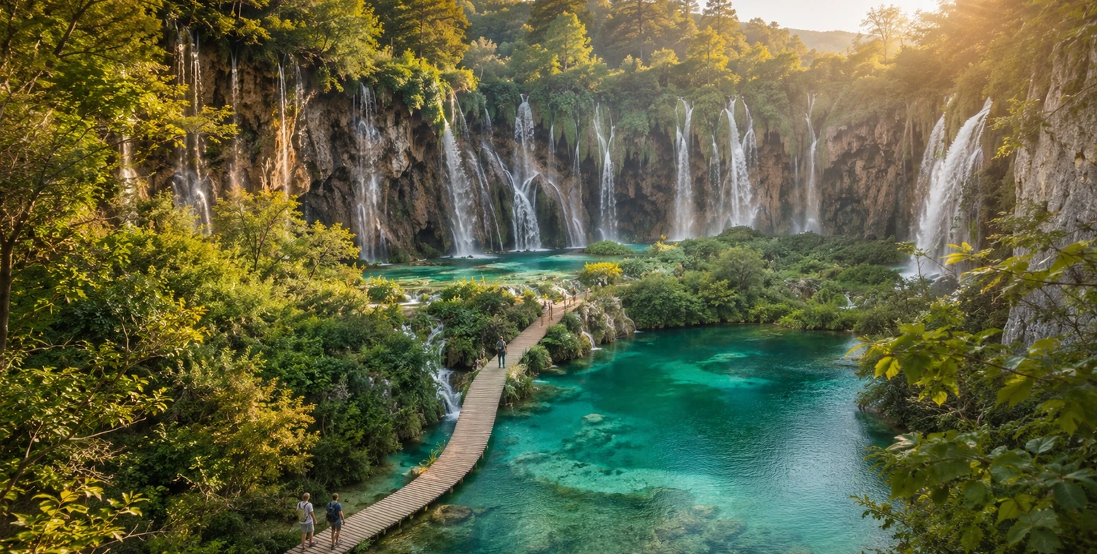 Plitvička jezera s drvenom stazom i slapovima